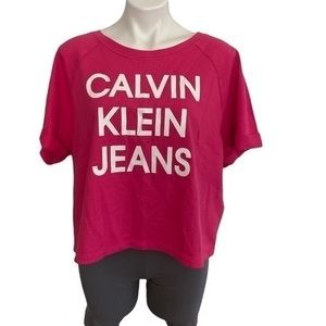 Calvin Klein Jeans CK Ladies' French Terry Short Sleeve Crop Shirt Pink   XXL
